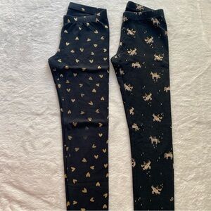 Cat & Jack Leggings Black and Gold Heart & Unicorn‎ size 7/8 bundle